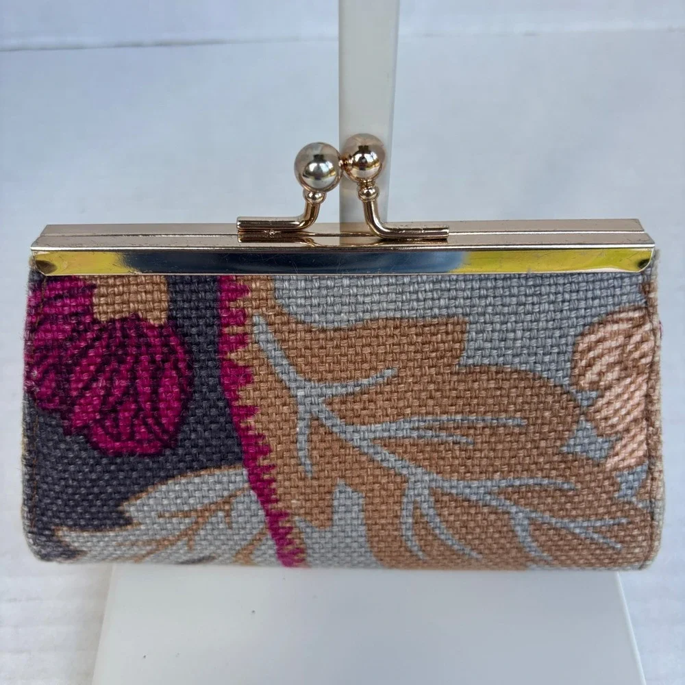 Spartina‎ 449 Daufuskie Island Floral Linen Leather Kiss Lock Coin Purse Wallet